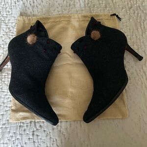 Dior vintage Black  wool ankle Heeled Boots.